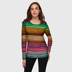Лонгслив женский Multicolored thin stripes Разноцветные полосы, цвет: 3D-принт — фото 2