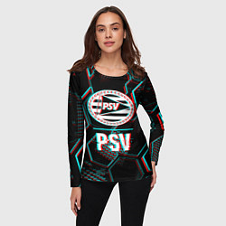 Лонгслив женский PSV FC в стиле Glitch на темном фоне, цвет: 3D-принт — фото 2
