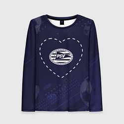 Женский лонгслив Лого PSV в сердечке на фоне мячей
