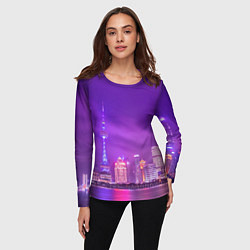 Лонгслив женский Неоновый мегаполис - Фиолетовый, цвет: 3D-принт — фото 2