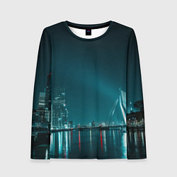Лонгслив женский Неоновый мост и город - Светло-синий, цвет: 3D-принт