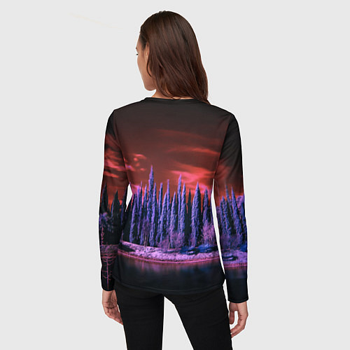 Женский лонгслив Абстрактный фиолетовый лес и тёмная река / 3D-принт – фото 4