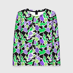 Лонгслив женский Зелено-фиолетовый абстрактный узор, цвет: 3D-принт