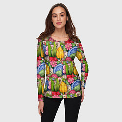 Лонгслив женский Тюльпаны объемные листья и цветы, цвет: 3D-принт — фото 2
