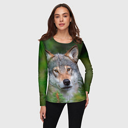 Лонгслив женский Волк на фоне зелени, цвет: 3D-принт — фото 2