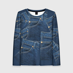 Лонгслив женский Джинсовка jeans, цвет: 3D-принт