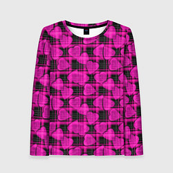 Женский лонгслив Black and pink hearts pattern on checkered