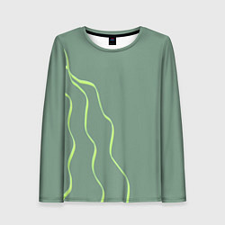 Лонгслив женский Абстрактные зеленые линии на фоне цвета хаки, цвет: 3D-принт