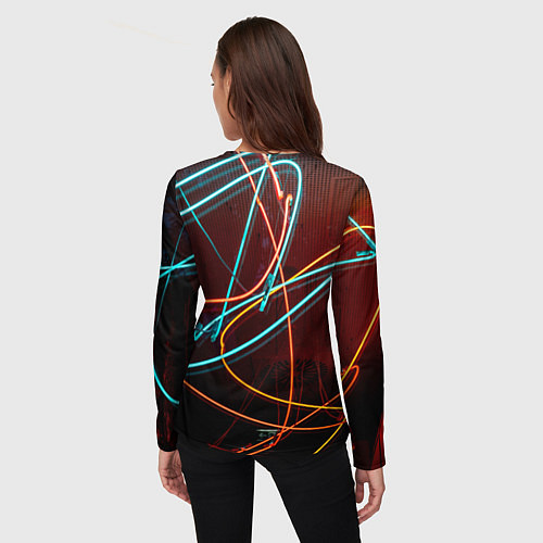 Женский лонгслив Неоновые лучи на тёмной поверхности / 3D-принт – фото 4