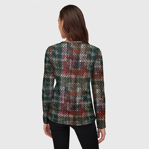 Женский лонгслив Черный сетчатый узор на гранжевом фоне / 3D-принт – фото 4