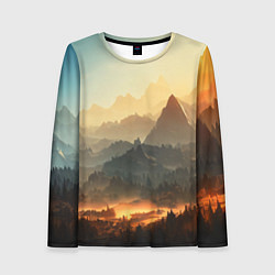 Лонгслив женский Рассвет в горах, пейзаж, цвет: 3D-принт