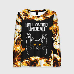 Лонгслив женский Hollywood Undead рок кот и огонь, цвет: 3D-принт