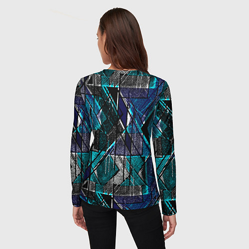 Женский лонгслив Сине - черная гранжевая абстракция / 3D-принт – фото 4