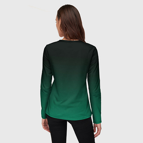 Женский лонгслив Черный и бирюзово - зеленый, текстурированный под / 3D-принт – фото 4