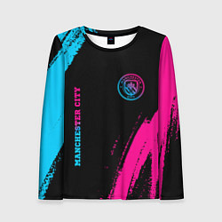 Лонгслив женский Manchester City - neon gradient: надпись, символ, цвет: 3D-принт