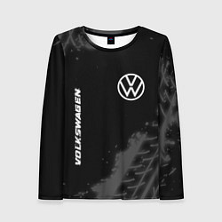 Лонгслив женский Volkswagen speed на темном фоне со следами шин: на, цвет: 3D-принт