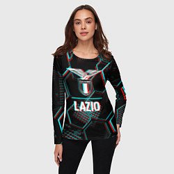 Лонгслив женский Lazio FC в стиле glitch на темном фоне, цвет: 3D-принт — фото 2