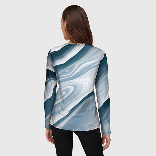 Женский лонгслив Сине-белые разводы краски / 3D-принт – фото 4