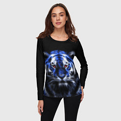 Лонгслив женский Синий неоновый тигр, цвет: 3D-принт — фото 2