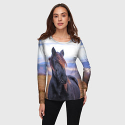 Лонгслив женский Черный конь, цвет: 3D-принт — фото 2
