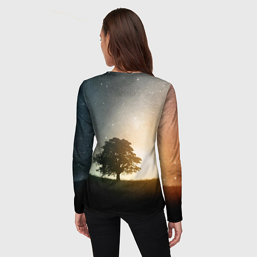 Женский лонгслив Раскидистое дерево на фоне звёздного неба / 3D-принт – фото 4