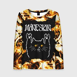 Лонгслив женский Maneskin рок кот и огонь, цвет: 3D-принт