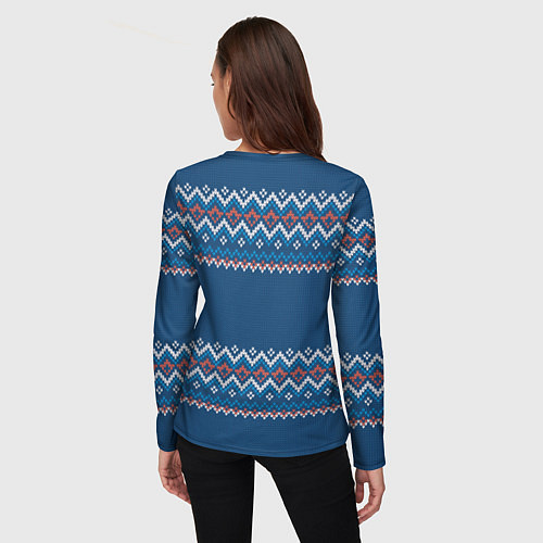 Женский лонгслив Вязанный синий стиль / 3D-принт – фото 4