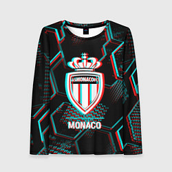 Лонгслив женский Monaco FC в стиле glitch на темном фоне, цвет: 3D-принт