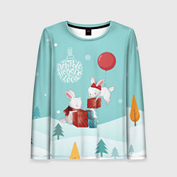 Лонгслив женский Зайцы упаковывают подарки, цвет: 3D-принт