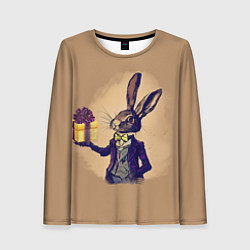 Лонгслив женский Кролик в костюме с подарком, цвет: 3D-принт