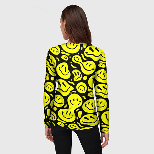 Женский лонгслив Кислотный желтый смайлик / 3D-принт – фото 4