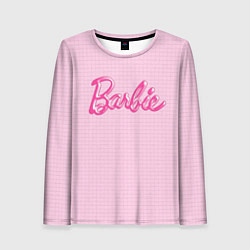 Лонгслив женский Барби - логотип на клетчатом фоне, цвет: 3D-принт