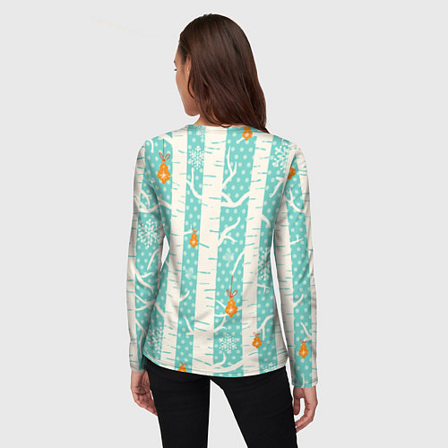 Женский лонгслив Новогодние берёзки / 3D-принт – фото 4