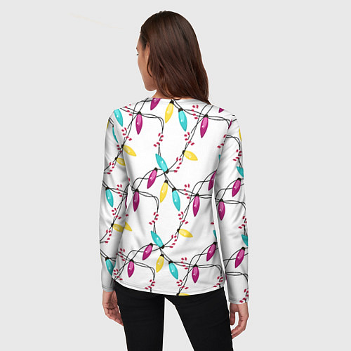Женский лонгслив Новогодняя гирлянда белая / 3D-принт – фото 4