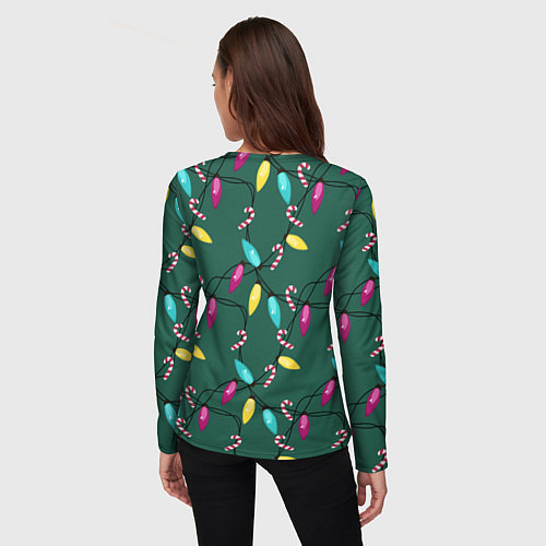 Женский лонгслив Новогодняя гирлянда зеленая / 3D-принт – фото 4