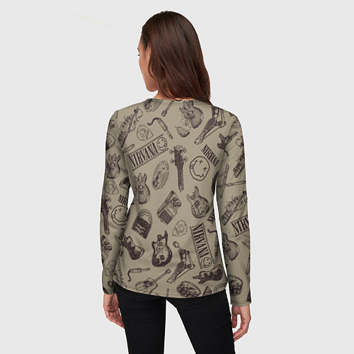 Женский лонгслив Nirvana crash guitar beige / 3D-принт – фото 4