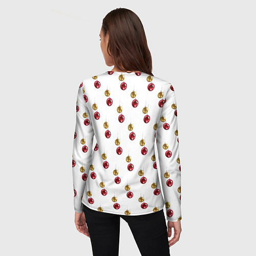 Женский лонгслив Золотые и красные елочные шары - паттерн / 3D-принт – фото 4