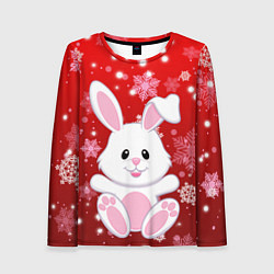 Лонгслив женский Весёлый кролик в снежинках, цвет: 3D-принт