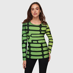 Лонгслив женский Зелёный прямоугольный паттерн на чёрном фоне, цвет: 3D-принт — фото 2