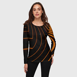 Лонгслив женский Чёрные полосы и неоновые оранжевые линии, цвет: 3D-принт — фото 2