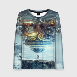 Женский лонгслив Космический корабль и девушка