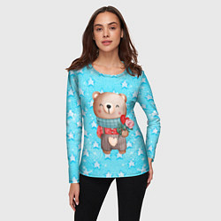 Лонгслив женский Мишка с розой, цвет: 3D-принт — фото 2