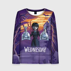 Лонгслив женский Уэнсдэй с пираньями, цвет: 3D-принт