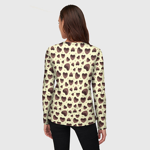 Женский лонгслив Узор из шоколадных сердец на желтом фоне / 3D-принт – фото 4
