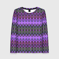 Лонгслив женский Серо-фиолетовый этнический геометрический узор, цвет: 3D-принт
