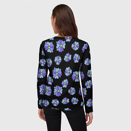 Женский лонгслив Дудл цветы на черном - паттерн / 3D-принт – фото 4