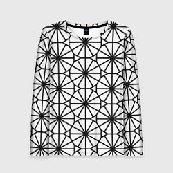 Лонгслив женский Абстрактный чёрно-белый треугольно-круглый паттерн, цвет: 3D-принт