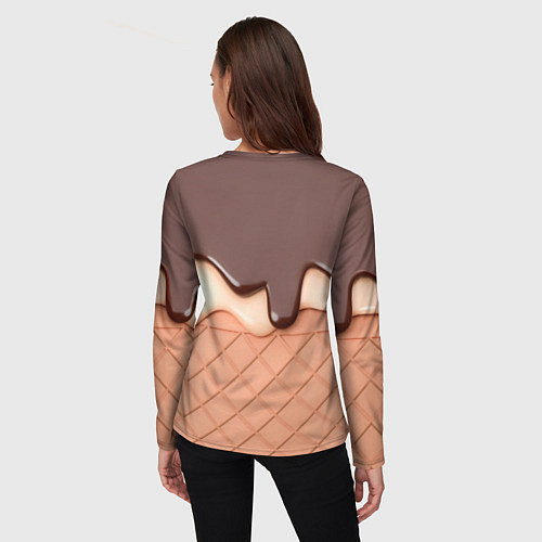 Женский лонгслив Растаявший шоколад - вафельное мороженое / 3D-принт – фото 4