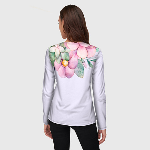 Женский лонгслив Пастельные цветы акварелью - наверху / 3D-принт – фото 4