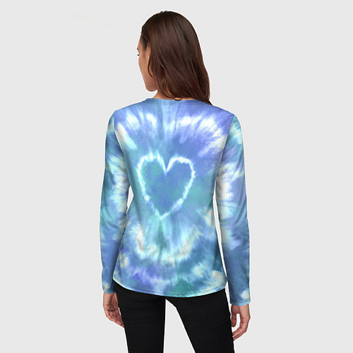 Женский лонгслив Сердце - тай-дай - голубой / 3D-принт – фото 4